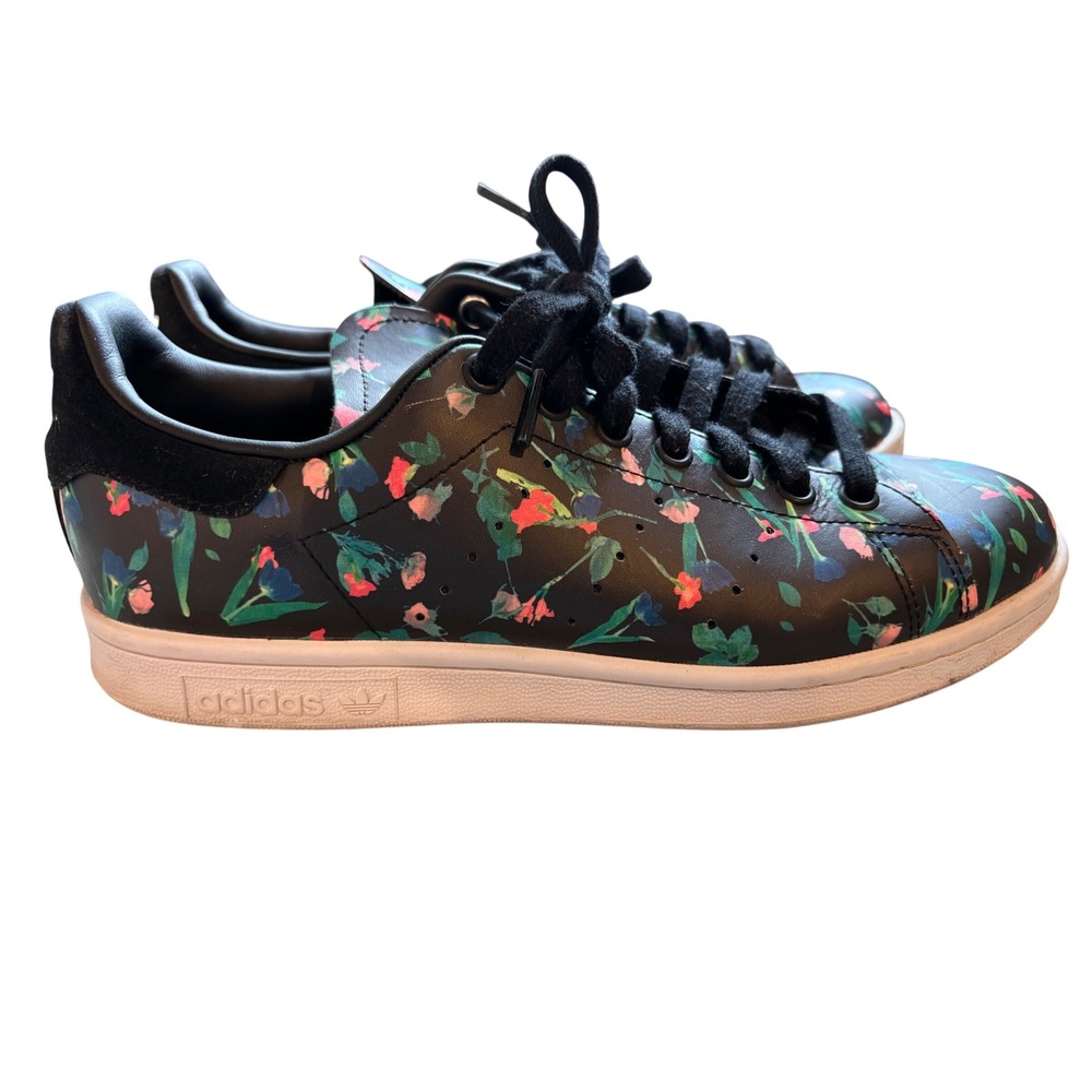 Adidas Stan Smith Floral Black Multicolor Leather Sneakers EE4893 Mens 8 Women 9